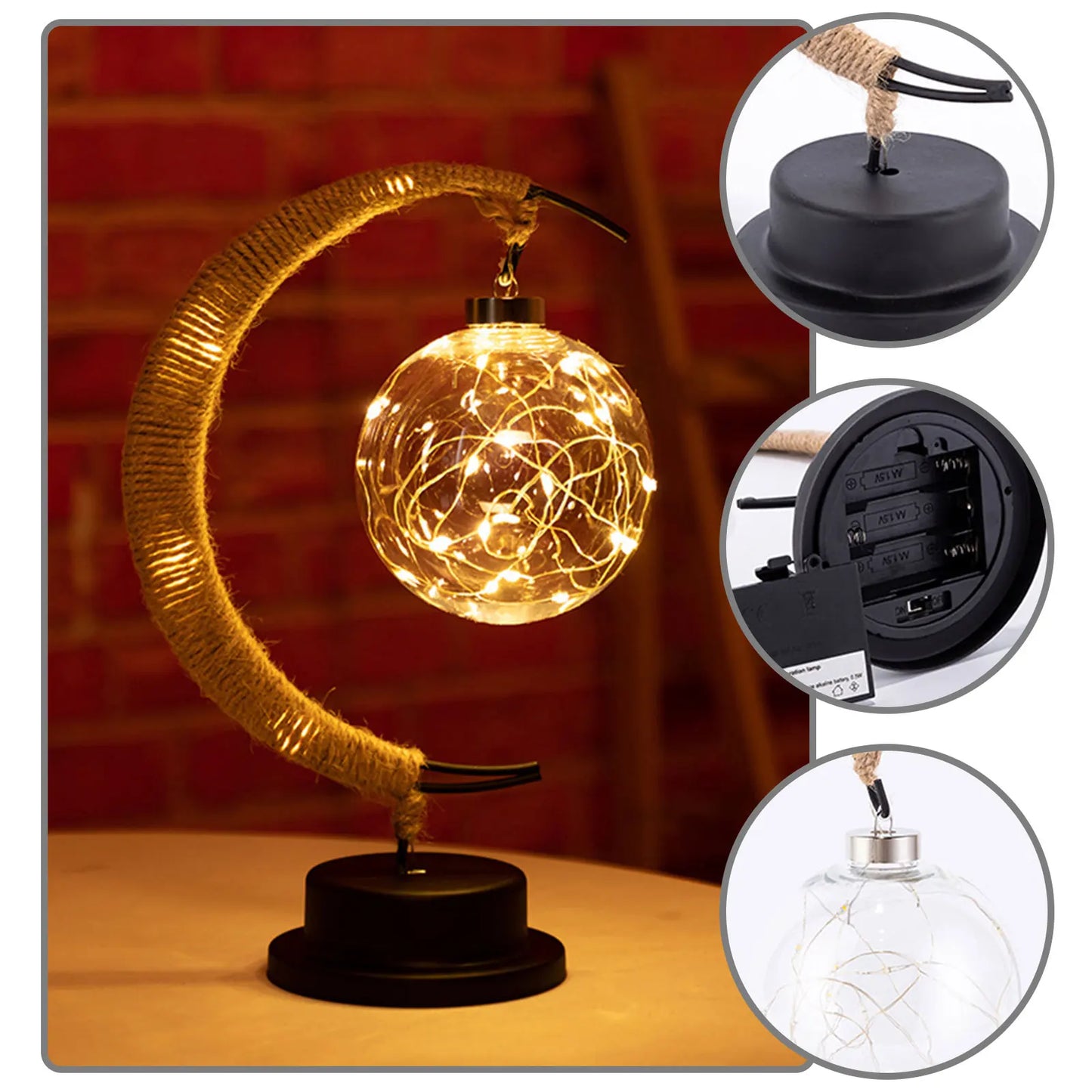 Handmade Moon Lantern – Rattan & Wrought Iron