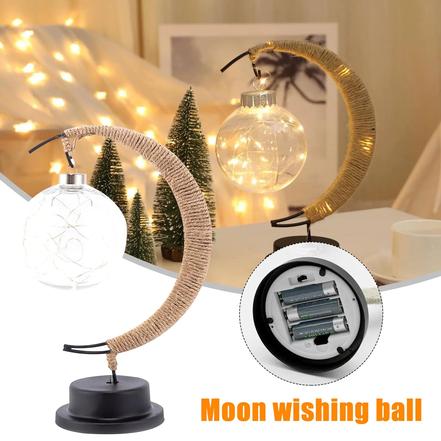 Handmade Moon Lantern – Rattan & Wrought Iron