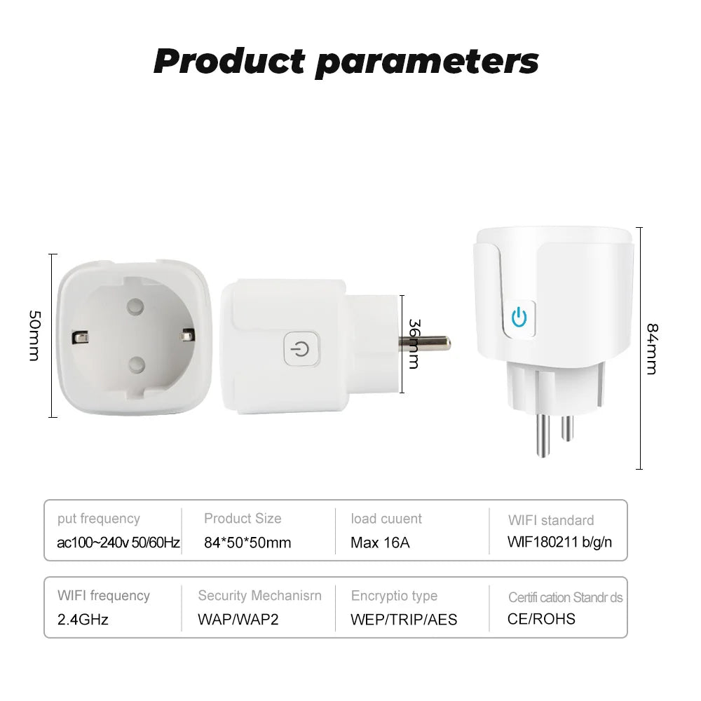 Tuya Smart WiFi 20A EU Plug – Voice-Controlled Socket