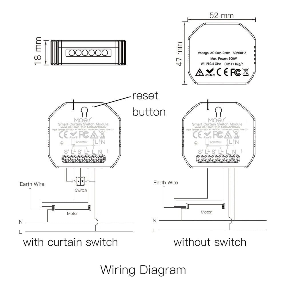 Smart Life WiFi Curtain Switch Module with RF433 Control