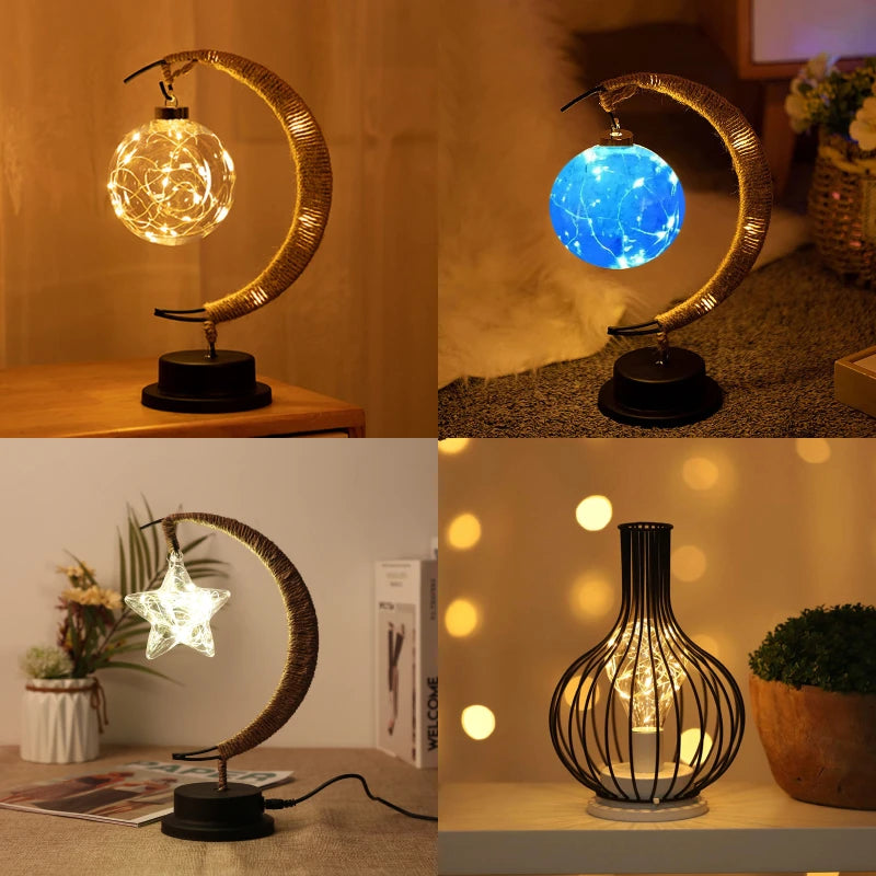 Handmade Moon Lantern – Rattan & Wrought Iron