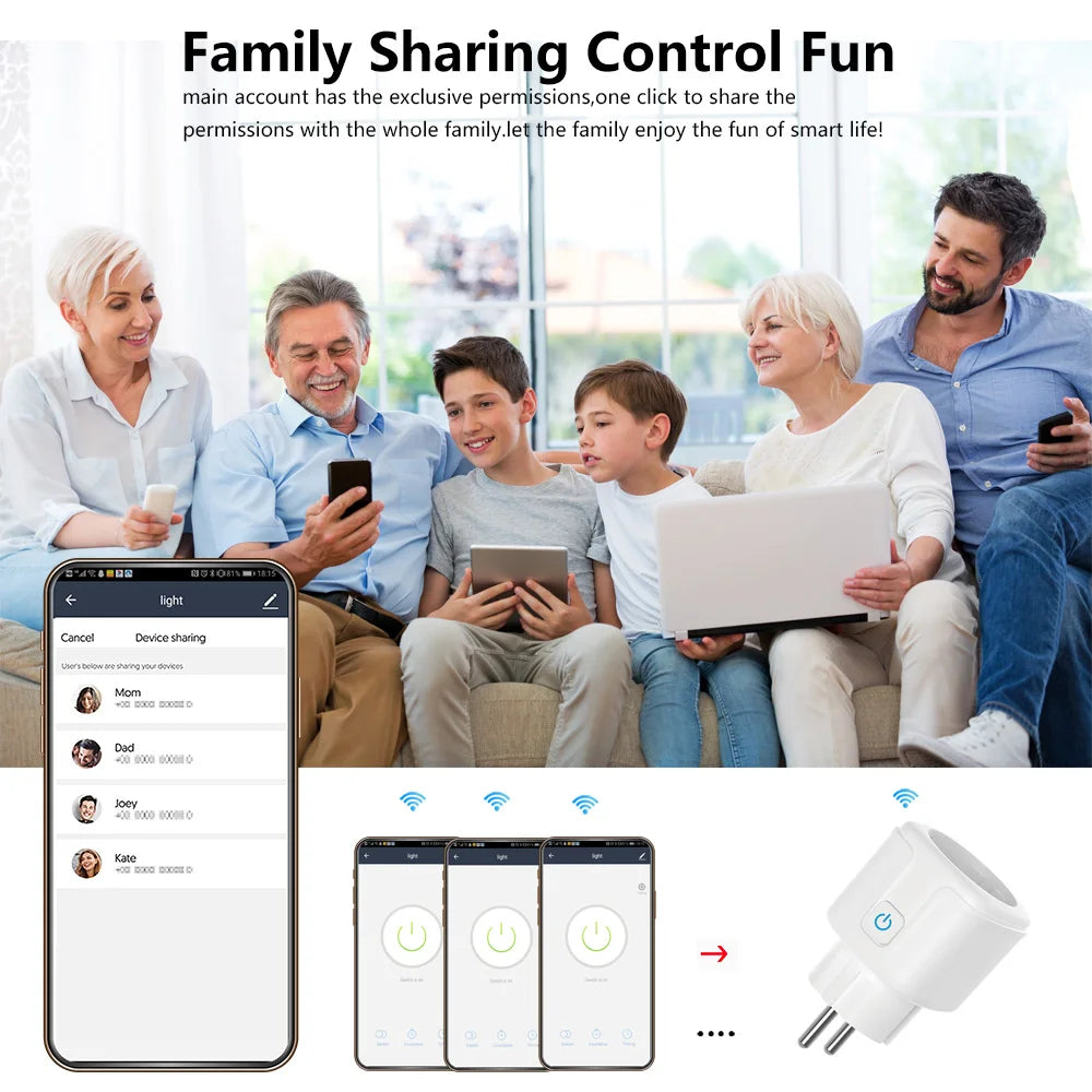 Tuya Smart WiFi 20A EU Plug – Voice-Controlled Socket