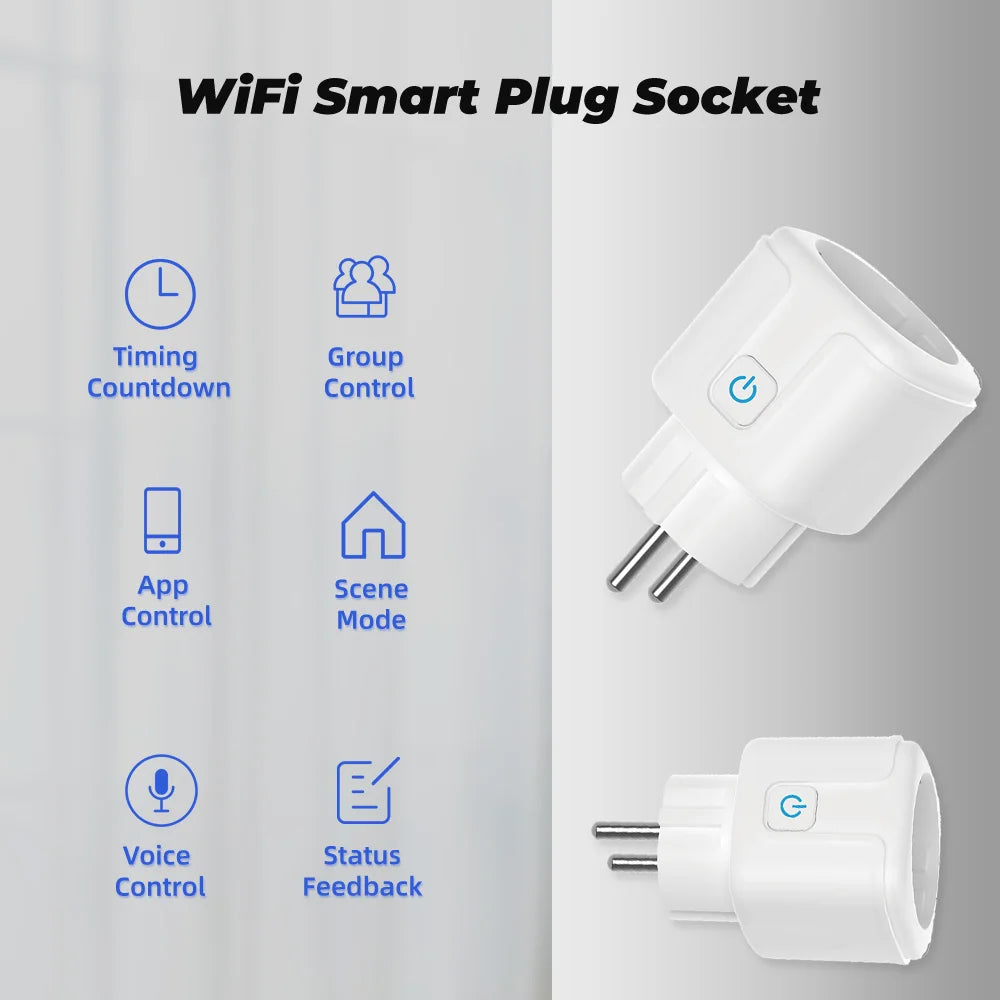 Tuya Smart WiFi 20A EU Plug – Voice-Controlled Socket