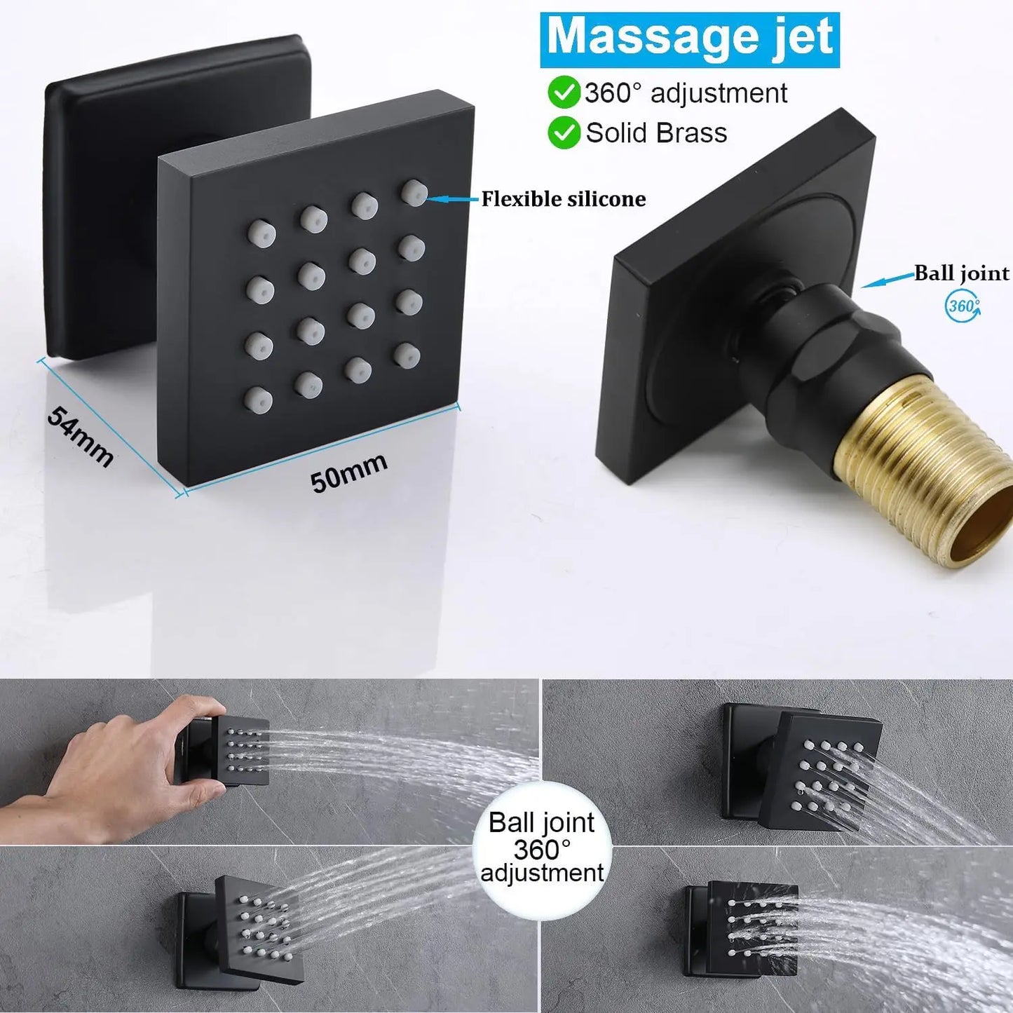 Thermostatic LED Rain Shower System with Body Jets