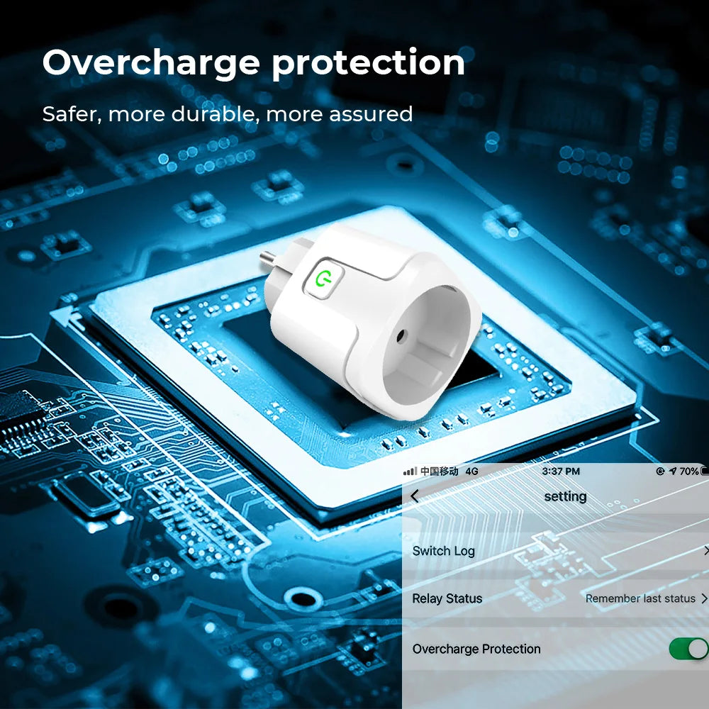 Tuya Smart WiFi 20A EU Plug – Voice-Controlled Socket