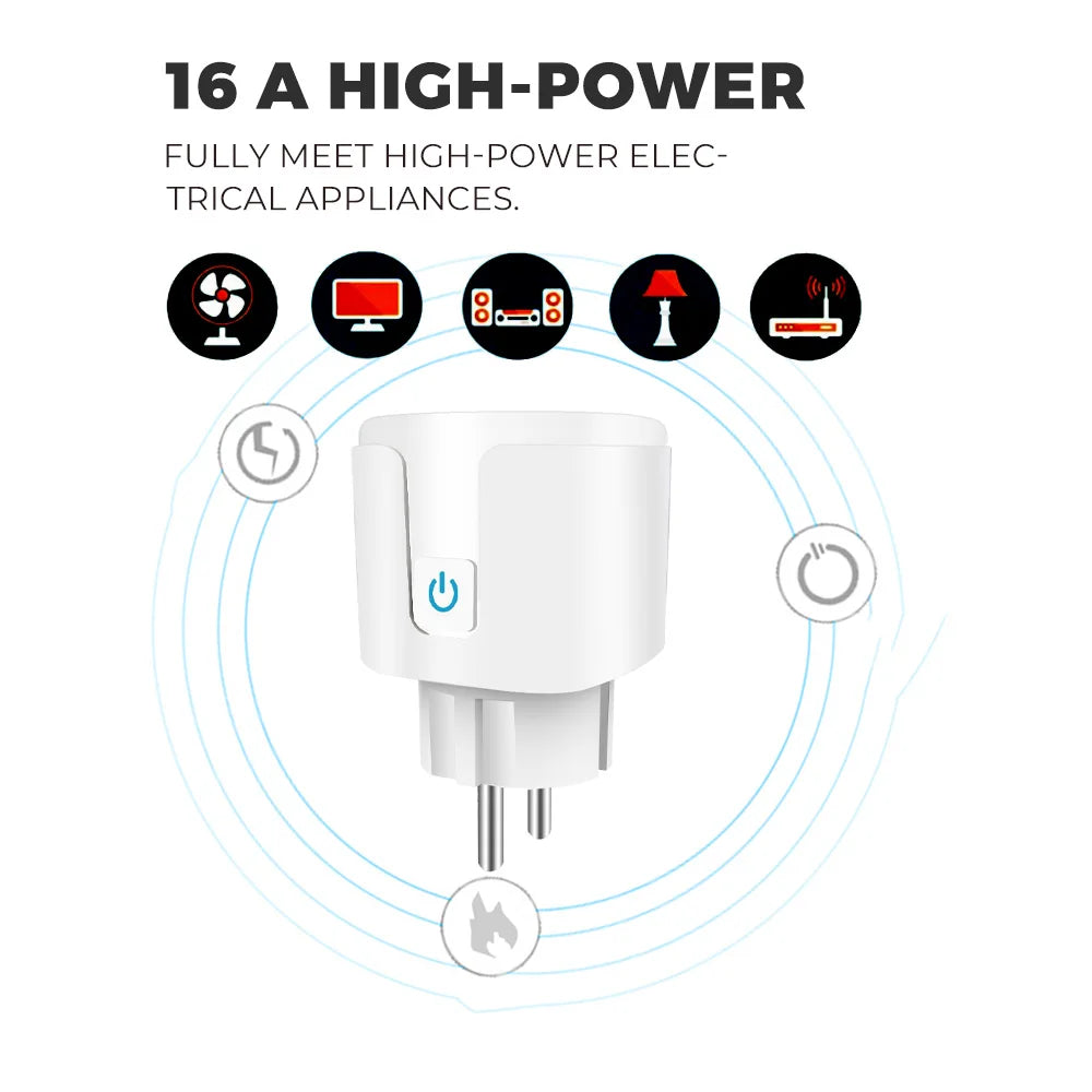Tuya Smart WiFi 20A EU Plug – Voice-Controlled Socket
