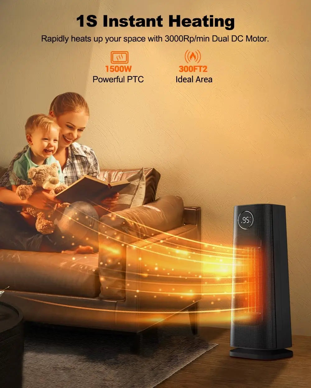 1500W Portable Ceramic Space Heater with Thermostat & Timer