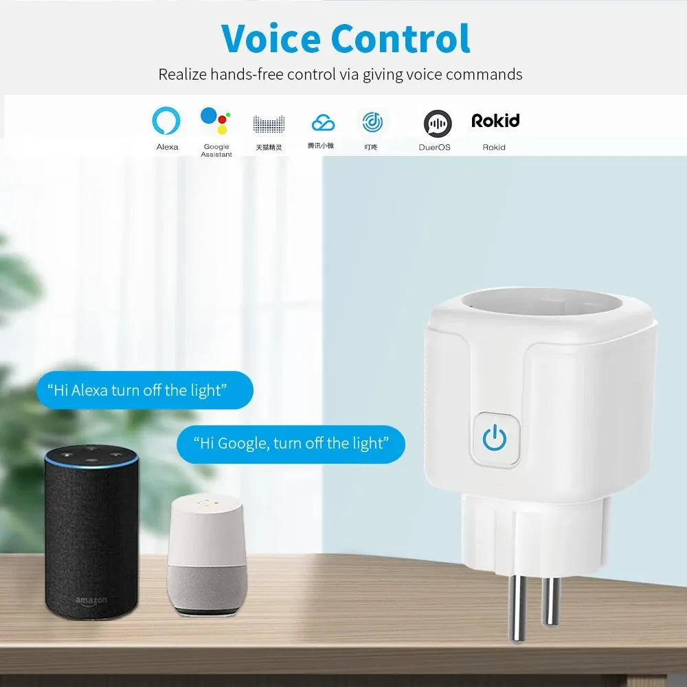 Tuya Smart WiFi 20A EU Plug – Voice-Controlled Socket