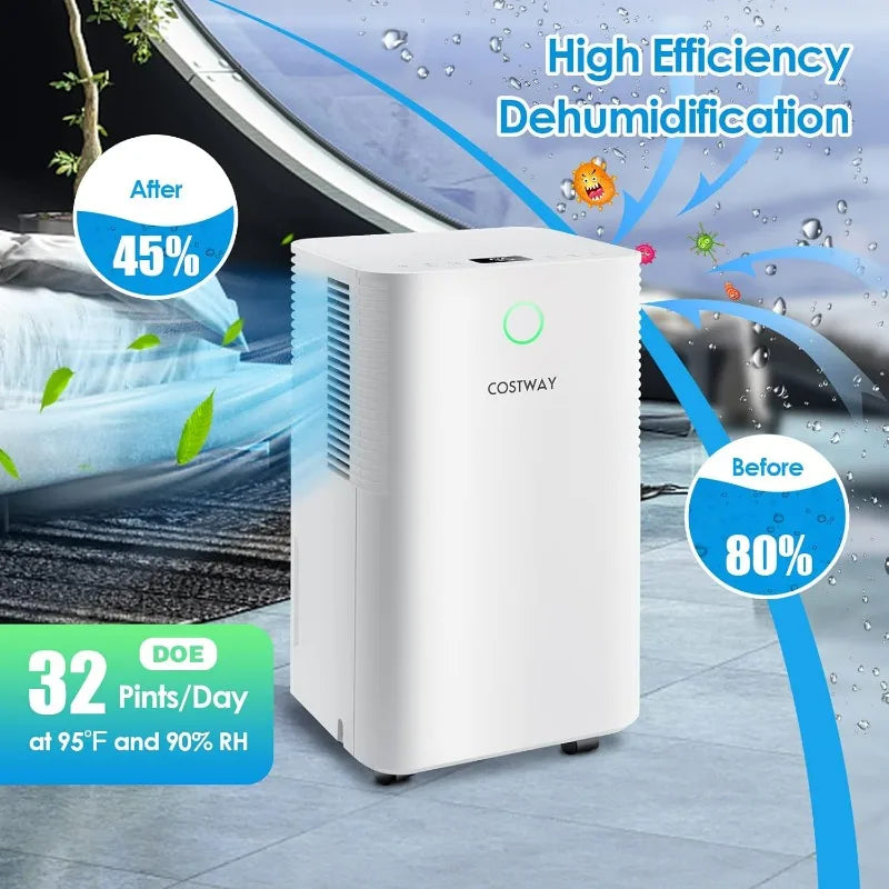 32 Pint 2000 Sq. Ft Home Dehumidifier with LED Touch Control