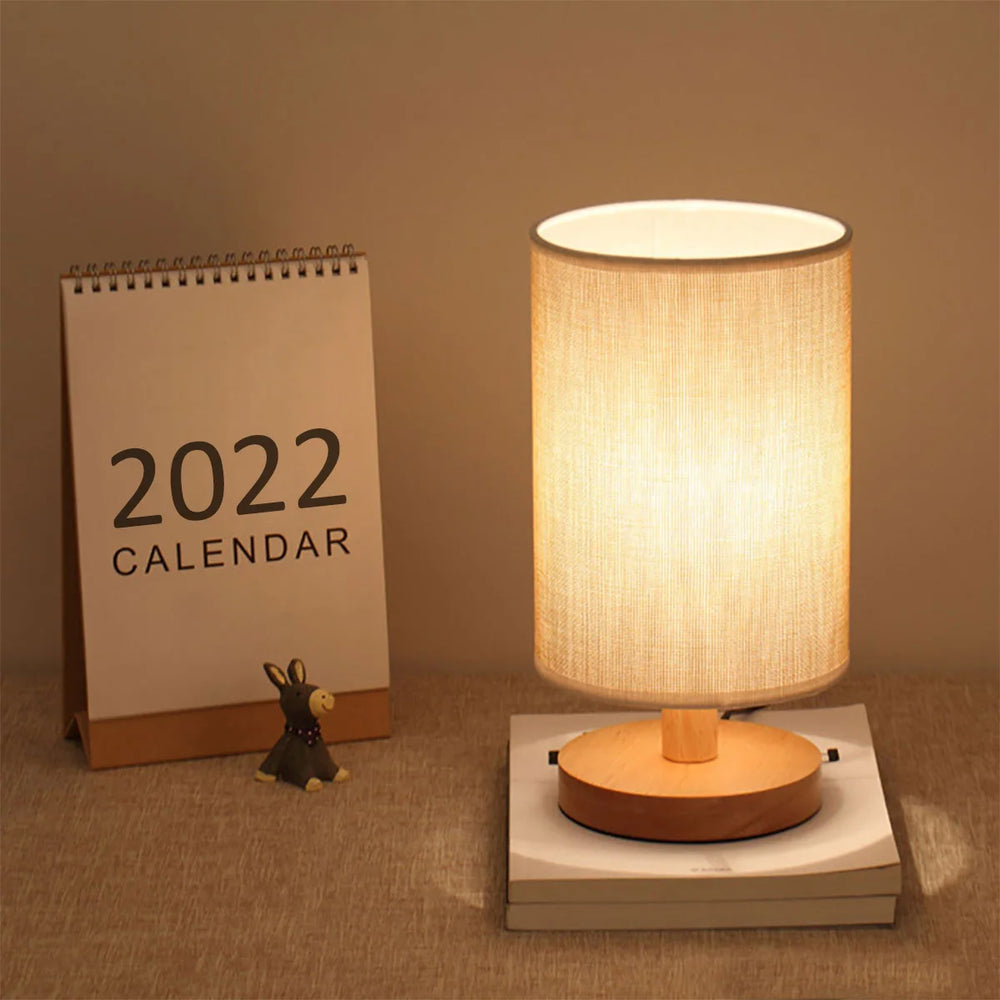 USB Bedside Wooden Table Lamp