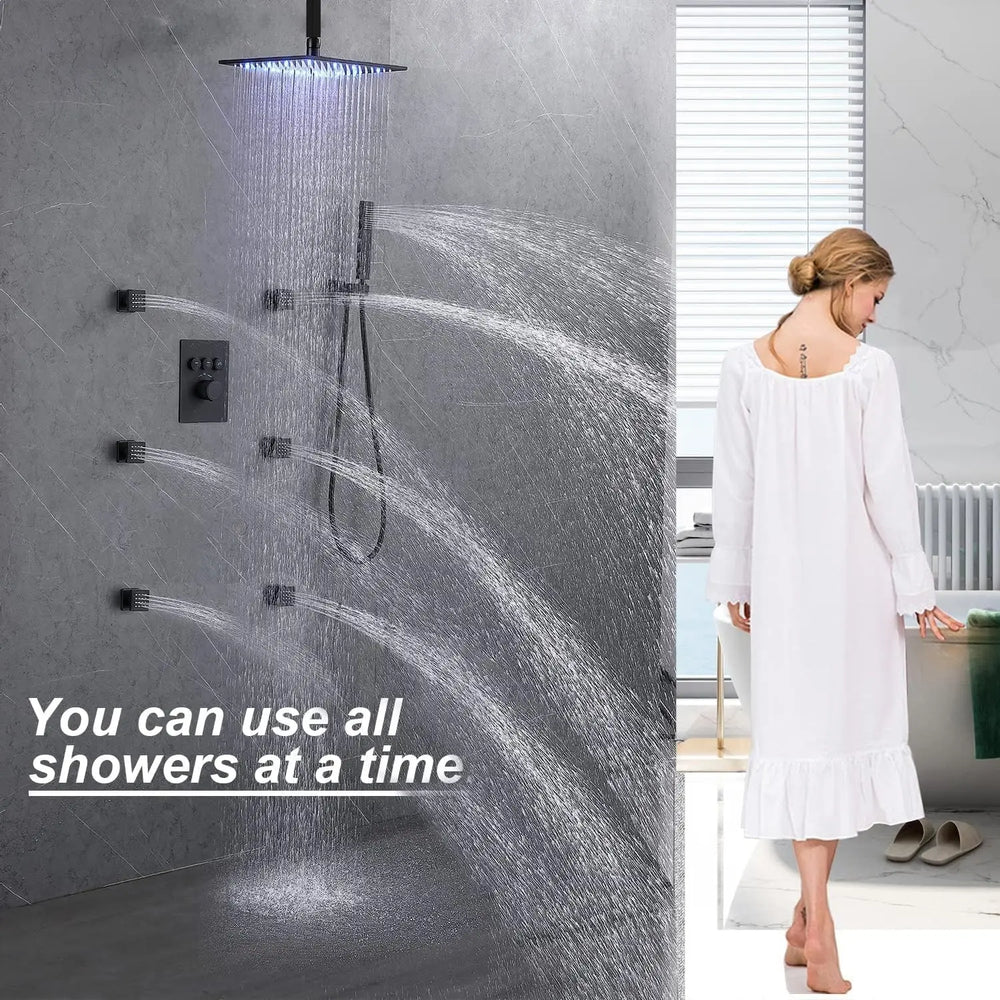 Thermostatic LED Rain Shower System with Body Jets